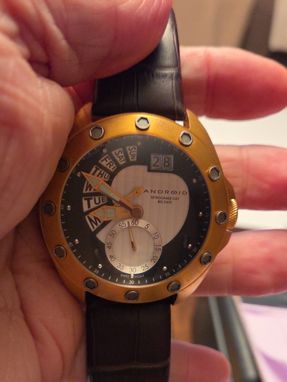 Android Concept T Retrograde Day Big Date Watch Brown & Gold